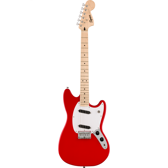 The Squier Sonic™ Mustang® is ready to launch any musical adventure into warp speed, offering iconic Fender® style and inspiring tone for players at any stage. This Mustang® sports a slim and inviting “C”-shaped neck profile and a thin, lightweight body for optimal playing comfort while a pair of Squier® single-coil pickups chime with crystal clarity for a wide variety of versatile tones.