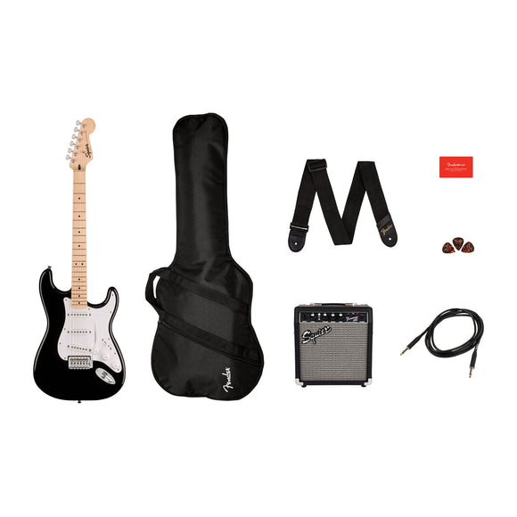 The Squier Sonic® Stratocaster® Pack is ready to launch any musical adventure into warp speed, offering new players a convenient collection of guitar essentials in one box. An icon of music history and a great choice for beginners, the Stratocaster is renowned for its stylish and comfortable contoured body and slim, easy-to-play neck. 