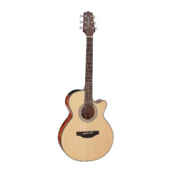 This compact FXC body style lends extra balance and comfort to this value-packed model. The solid spruce top, mahogany back and sides, ovangkol finger board and versatile TP-4T preamp makes the Takamine GF15CE Acoustic/Electric Guitar - Natural the perfect choice for beginners or anyone in search of a great acoustic-electric at a modest price.