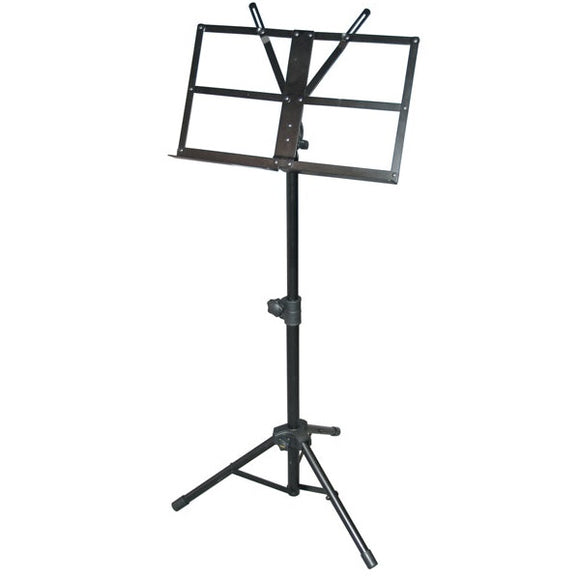 Large, Tripod , Collapsible top, adjustable stand - black Features Heavy Duty Aluminum Construction Extra-Wide Solid Steel Music Desk Folds for Easy Transport Heavy Duty Nylon Collars Rubberized Non-Slip Feet.