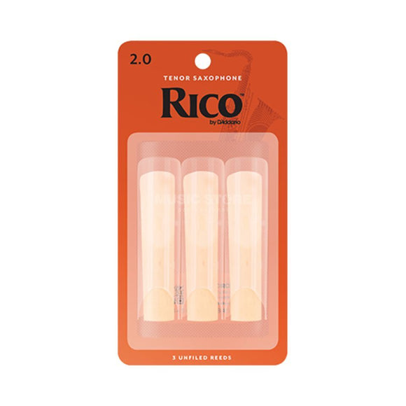 The Rico Tenor Saxophone Reeds - Strength 2.0 (3-Pack) cut is unfiled and features a thinner profile and blank. Rico 