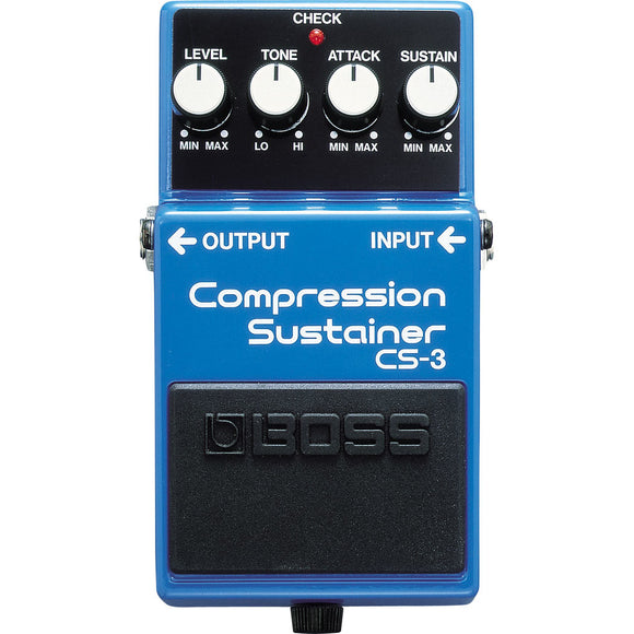 The CS-3 Compression Sustainer pedal compresses louder signals while boosting lower signals