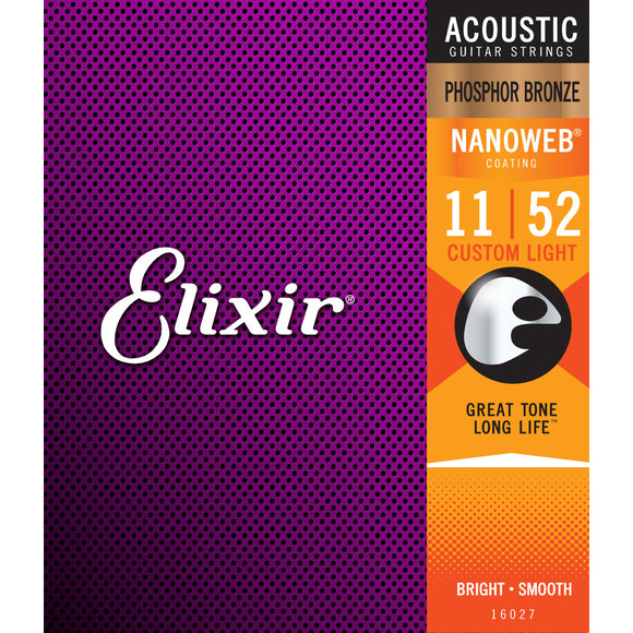 Elixir Nanoweb Custom Light 11-52 Phosphor Bronze Acoustic Guitar Strings 16027