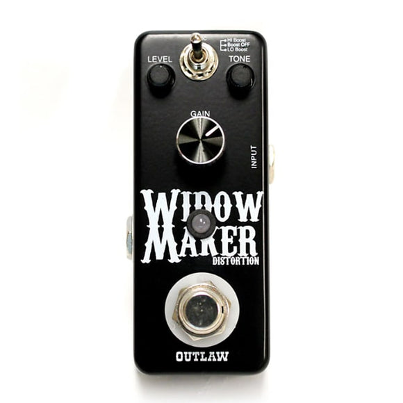 Don't let its compact size fool you - The Outlaw Effects Widow Maker Distortion is not for the faint of heart. Boasting scorching, saturated distortion with tight attack, this is one dangerous, high-gain beast.  Three distinct EQ voicings let you fine-tune Widow Maker's gruelling tones to your tastes.
