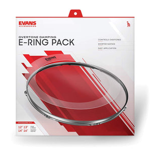 The Evans E-Ring is an easy-to use external overtone control ring which "floats" on the surface of a drum head. It removes overtones and flattens the drum head's sound and allows for easier tuning.