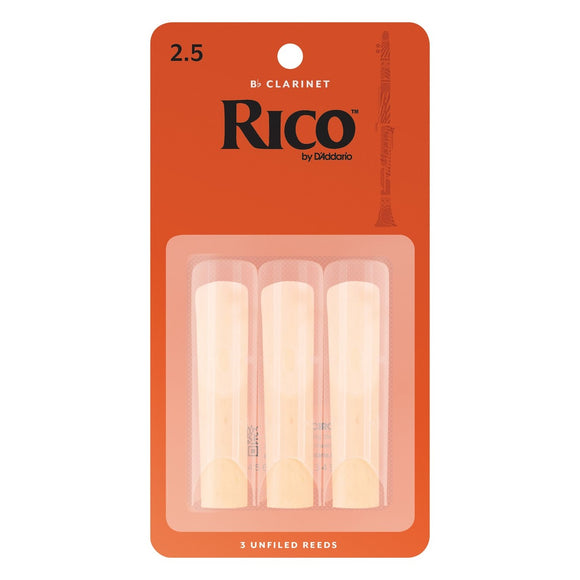 The Rico Bb Clarinet Reeds - Strength 2.5 (3-Pack) cut is unfiled and features a thinner profile and blank. Rico 