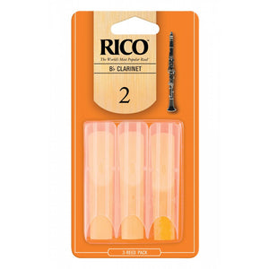 The Rico Bb Clarinet Reeds - Strength 2.0 (3-Pack) cut is unfiled and features a thinner profile and blank. Rico "Orange Box" reeds vibrate easily. They are a favorite among jazz musicians and are ideal for students.