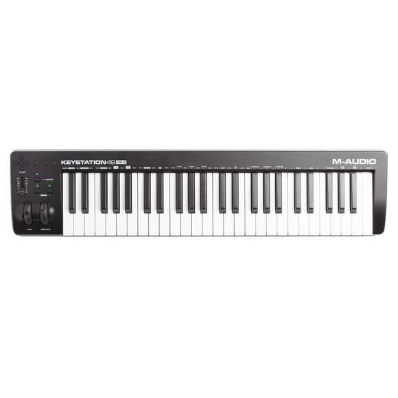 The M-Audio Keystation 49 MKIII Midi Controller features 49 natural feeling full-size velocity-sensitive keys and comprehensive controls that expand the range of playable notes, expressive capabilities, and enhance your recording workflow.