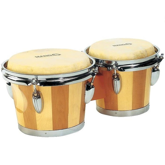 Tunable with any standard drum key for flexibility you crave. The Mano MP714 Bongos feature 7” & 8” shells, and are tunable with any standard drum key. Natural skin heads are mounted with standard chrome flanged hoops and hardware, and are available in natural finish only.